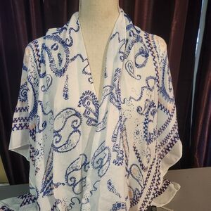 Blue and White Patterned Swim Coverup
